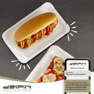 Assiettes en papier jetables rectangulaires blanches écologiques biodégradables recyclables personnalisables fabriquées en Italie, revêtement de qualité alimentaire, usage commercial - Product Image 4