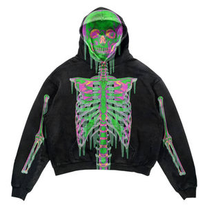 2025 Plus Size Basics Street Skull Print Suéter de manga larga Pullover Boxy Fit Impresión digital Sudaderas con capucha y sudaderas lavadas con ácido - Product Image 6