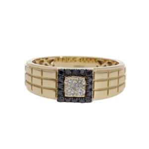 แหวนทอง14K สีเหลืองสำหรับผู้ชายประดับเพชรสีขาวธรรมชาติทรงสี่เหลี่ยมลายตะแกรงหรูหราชุบโรเดียมสุดคลาสสิกหรูหรา - Product Image 1