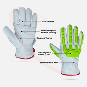 Gants de sécurité pour conducteur à percussion Conception de pouce trapézoïdal avec caoutchouc thermoplastique (TPR) Gants de conduite anti-impact en cuir de chèvre - Product Image 2