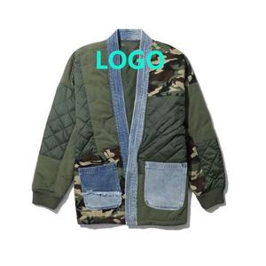 Nouvelle veste d'hiver pour homme 2026, camouflage, col en V, rembourrage en duvet, longue, à capuche, double poches, design unique de fermeture éclair, patchwork en denim, extérieur - Product Image 1