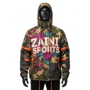 Premium 220GSM <b>Camo</b> Windbreaker <b>Jacket</b> Floral Embroidered Design with Custom Logo and Sleeve Panels Windbreaker <b>Jacket</b> for man - Product Image 1