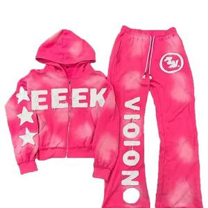 Nuevo último conjunto de chándal de hombre con logotipo personalizado impreso, precio de venta completo, ropa de calle, chándal desgastado lavado ácido - Product Image 3