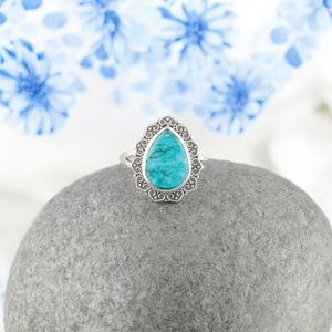 Bague de créateur en turquoise tibétaine Déclaration Bague en argent sterling 925 Bijoux en pierres précieuses naturelles faits à la main pour elle - Product Image 4