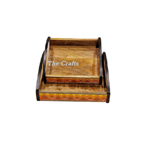 Plateau de service en bois de différentes tailles avec travail islamique Vaisselle de cuisine de qualité exclusive Plateau de nourriture Lot de 2 - Product Image 6