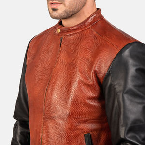 Veste en cuir de fausse fourrure de peau de mouton pour hommes avec col montant et logo avant couleurs personnalisées tissu de toile de style de rue - Product Image 4