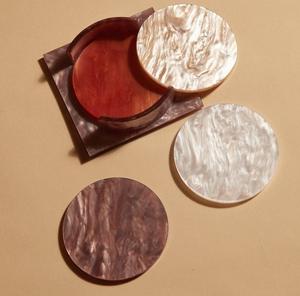 Handcraft pearl resin round <b>coaster</b> set luxury handmade drink <b>coaster</b> elegant <b>marble</b> effect resin tabletop decor stylish modern - Product Image 1