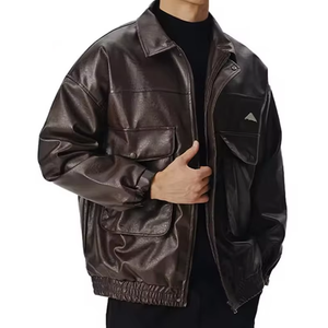 Blouson aviateur vintage brodé sur mesure en cuir pour hommes en toile col montant hiver Letterman Baseball Style avec logo personnalisé - Product Image 1