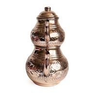 Bouilloire à thé turque classique en cuivre martelé à la main Shark Anatolia, ensemble théière sculptée à la main, finition argent brillant, 2650 ml
