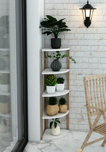 5-Tier Triangle Wooden Shelf <b>Unit</b> Corner <b>Storage</b> Shelf <b>for</b> Bathroom & Living Room - Product Image 6