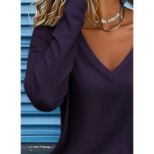 เสื้อเบลาส์แขนยาวคอวีวิสโคสสองเส้นสำหรับผู้หญิง 29973 -สีพลัม - Product Image 3