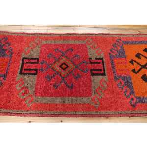 Herki Rug, 3.3x12.1 ft Vintage Rug, <b>Red</b> Bordered Rug <b>Wool</b> - Product Image 3