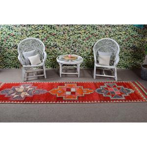 Vintage 2.5x11.3 ft Turkish <b>Red</b> Abstract <b>Wool</b> Rug Eco Friendly Patchwork Latex Backed - Product Image 3