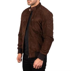 Wholesale Brown <b>Suede</b> Leather Bomber <b>Jacket</b> <b>Men</b> Classic Formal Loose Fit Outerwear Zipper Closure Stand Waterproof Front - Product Image 5