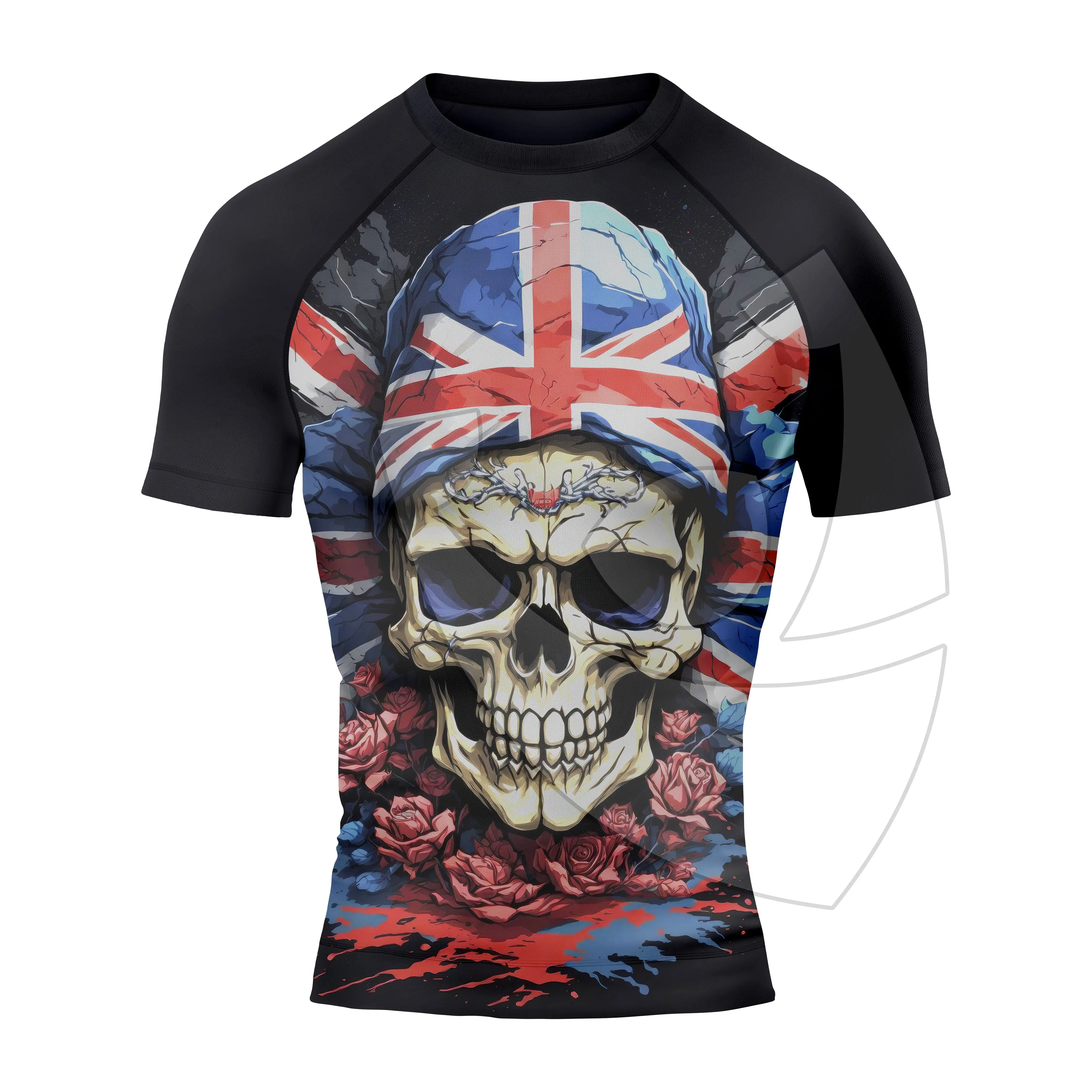 2023 HOT Sale Cheap price UK Flag Custom Sublimation Print Men Bodybuilding Vest Fit Compression shirts Rash guard on Wholesale