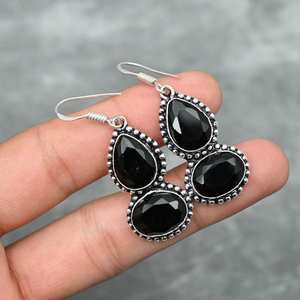 Black <b>Onyx</b> <b>Earrings</b> 925 Sterling Silver Handmade Jewelry Gemstone <b>Earrings</b> Gift For Her - Product Image 5