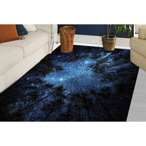 Alfombra con Diseño de Cielo Nocturno Estrellado, Alfombra Estampada, Alfombra Azul Marino, Alfombra de Chenilla - Product Image 3