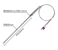 Sonde de température pour four, type K E PT100, 1m 2m 3m 5m, 50mm 100mm 150mm 200mm, 0-600 degrés, avec câble et filetage M8