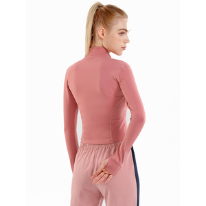 Chaqueta con cremallera completa y logotipo personalizado, chaqueta ajustada para gimnasio, chaqueta deportiva transpirable para yoga de manga larga para mujer - Product Image 5