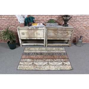 Tapis turc vintage, tapis de 2,8 x 4 pieds, tapis marron bleu à motifs floraux - Product Image 2