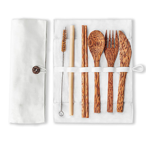 Fourniture d'usine d'ustensiles de voyage en bois de noix de coco avec logo ensemble d'ustensiles portables couverts de camping - Product Image 2