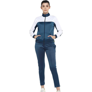 Ensemble de survêtement sportif pour femme avec blocs de couleur, fermeture éclair sur le devant, manches longues, poches latérales, en polyester respirant, idéal pour l'automne - Product Image 1