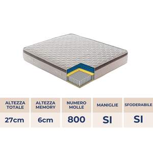 Colchón Híbrido Franciacorta con 800 Muelles Ensacados, Espuma Viscoelástica MyMemory, Diseño Contemporáneo, Duradero, Comprimido al Vacío, Ortopédico, Mediano - Product Image 5