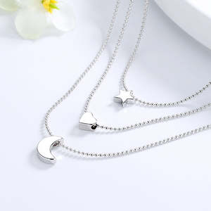 Collana a Strati con Stella, Cuore e Luna in Oro 14K e Argento Sterling, Accessorio di Moda - Product Image 2