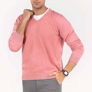 Suéter Personalizado para Hombre, Color Rosa Salmón, Cuello en V, Liso, 100% Algodón, Logotipo Frontal - Product Image 2