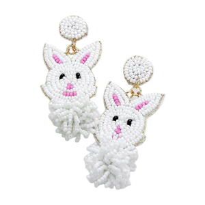 Boucles d'oreilles tendance en forme d'étoile unisexe pour mariage et fête, broderie de lapin et perles de rocaille, pierre principale personnalisable en perle - Product Image 1