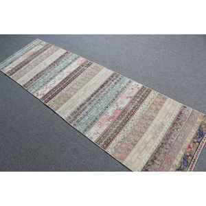 Alfombra Turca, Alfombra de Pasillo de 2.4x8.2 pies, Alfombra de Lana Marrón y Azul - Product Image 4