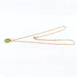 Latest Fashion Faceted Oval Peridot Quartz Prong Set Birthstone Quartz Pendant <b>Necklace</b> Gold Plated <b>Beaded</b> Chain <b>Necklace</b> Gift - Product Image 4