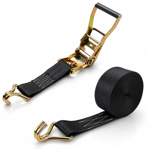 Correa de trinquete de poliéster duradera Provina, longitud personalizada, 38 mm, negra, gancho doble J, alta resistencia, para transporte, previene el desplazamiento de mercancías - Product Image 1