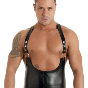Caleb Leatherette <b>Harness</b> Top <b>Mens</b> Black Faux Leather Open Chest Fetish Clubwear <b>Harness</b> Vest - Product Image 1
