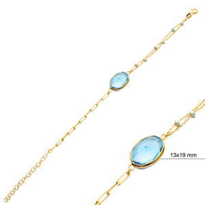 <b>Aquamarine</b> Quartz 22K Gold Bezel Oval Shape Silver <b>Bracelet</b> Wholesale Handmade 925 Sterling Jewelry - Product Image 2