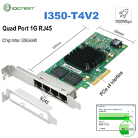 Tarjeta de Red Ethernet Gigabit PCI-E X4 de 4 Puertos Lekuo IO-PCE3504S-4GLAN Intel I350-T4V2, 4 RJ45 10/100/1000Mbps, NIC Interna Cableada
