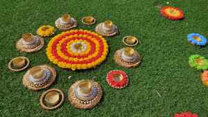Diwali Decor Rangoli Mat Indian Diwali Gift Cesto Artículos Pearl Tealight Holder Vela Diya Decor Indian Festival Decoración - Product Image 2