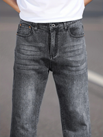 Jean en denim extensible décontracté pour homme, coupe droite, noir/gris moyen, confortable, respirant, teint en pièce, écologique, haute qualité