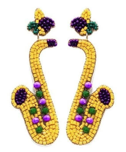 ต่างหูห้อยทรงศิลปะทำมือธีมงานเทศกาลเมอร์ดิกราส์ประดับลูกปัดสำหรับงานเฉลิมฉลอง - Product Image 1