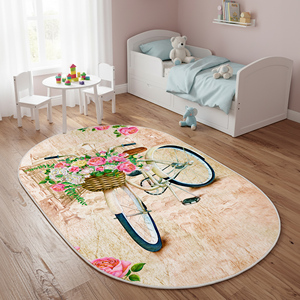 Alfombra Infantil Ovalada Roma con Estampado Digital Floral de Bicicleta, Alfombra Decorativa para Dormitorio de Niña, Sala de Juegos, OEM ODM - Product Image 1