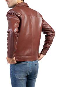 Blouson aviateur classique noir et marron en cuir pour homme Décoration hivernale en fourrure Design intemporel Poches zippées Épaulettes grande taille - Product Image 6