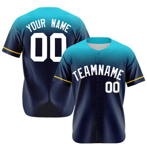 Jersey de béisbol con botón degradado de alta calidad con transición de color en el pecho superior y rayas para personalización de equipos o escuelas - Product Image 2