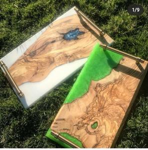 Nouveauté Planche à Charcuterie en Bois d'Acacia et Résine Époxy avec Plateaux Durable et Facile à Nettoyer Passe au Lave-Vaisselle Planche à Découper - Product Image 3