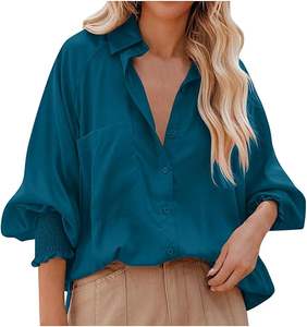 Camiseta Casual de Mezclilla para Mujer con Hombros Caídos, Logotipo Personalizado y Botones, Mezcla de Algodón - Product Image 5