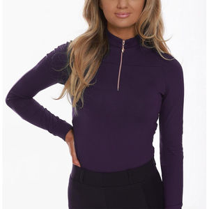 T-shirt d'équitation à manches longues et demi-zip pour femme, couche de base pour l'équitation, haut confortable, chemises de compétition à vendre - Product Image 2