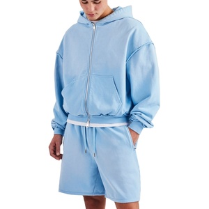 100% coton lourd hommes ensemble de short conception personnalisée Boxy ensemble à capuche effet imprimé Technique hommes à capuche avec ensemble court - Product Image 1