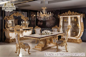 Ensemble de table à manger de luxe à double feuille d'or sculptée Ensemble de salle à manger de luxe de style européen en bois sculpté à la main en Roumanie - Product Image 4