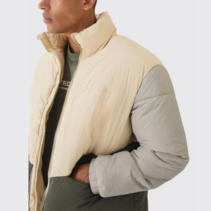 Wholesale Custom Men Breathable Zipper <b>Canvas</b> Puffer Jacket Hot Selling Winter Solid Pattern Stand Collar Front Logo Print - Product Image 3