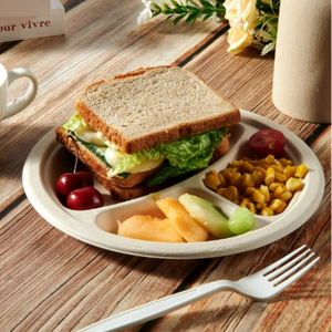 Vente en gros sans plastique pas cher Assiettes à bagasse de canne à sucre personnalisées de 12 pouces avec 3 compartiments Assiettes écologiques pour mariage - Product Image 6