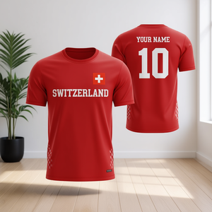 Set di Maglie da Calcio Personalizzabili Ispirate alla Svizzera, Rosso e Bianco, per Tifosi, con Nome e Numero, Prodotto Accessorio - Product Image 3